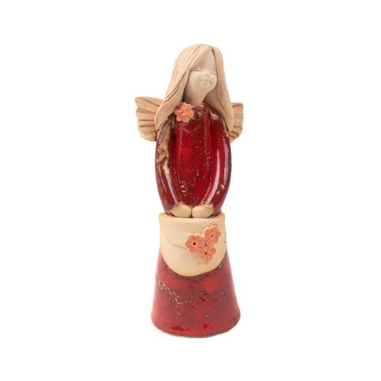 Ceramic Figure – Standing Angel with Flower Bag, 16 cm