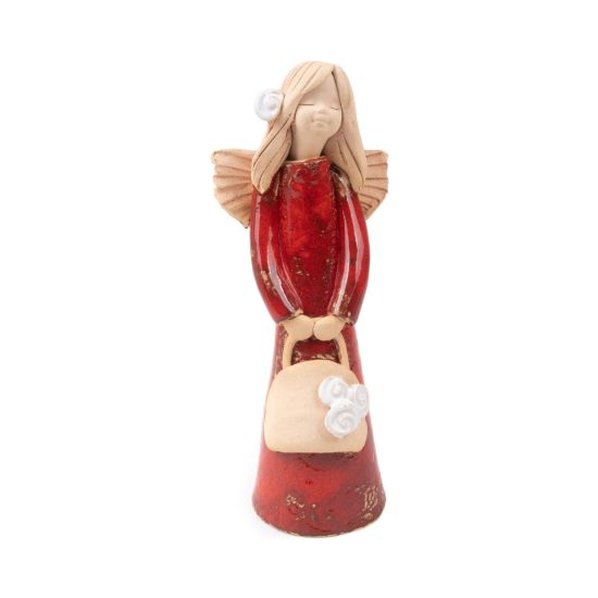 Ceramic Figure – Angel with Flower Bag, 16.5 cm