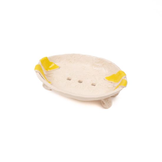 Ceramic Soap Dish with Butterfly, Beige, 11x16 cm