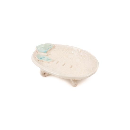 Ceramic Soap Dish with Butterfly, Beige, 11×15.5 cm
