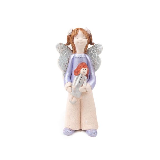 Ceramic Figure – Angel with Doll, 14.5 cm