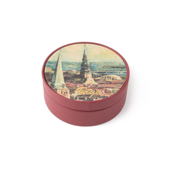 Leather Box - City Panorama, Red, ⌀ 8 cm