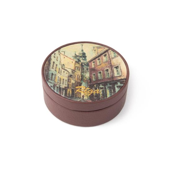 Leather Box - Old Town, Dark Brown, ⌀ 8 cm