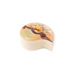 Leather Box with Amber Stone, Beige, 8x8.5 cm