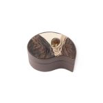Leather Box with Amber Stone, Dark Brown, 8x8.5 cm