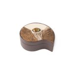 Leather Box with Amber Stone, Dark Brown, 8x8.5 cm