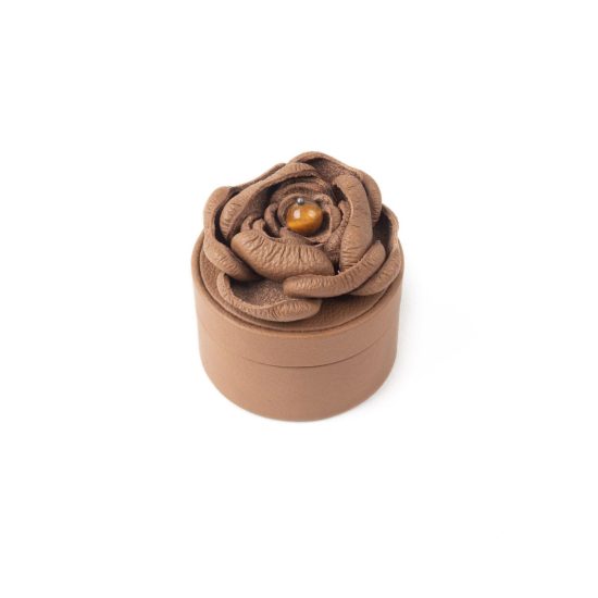 Leather Box with Flower, Brown, ⌀ 5 cm