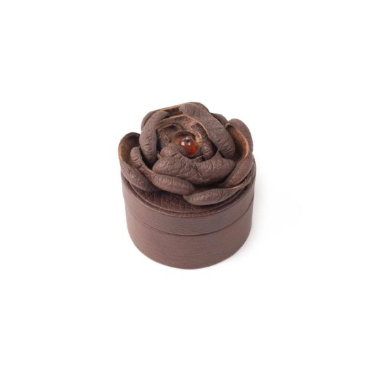 Leather Box with Flower, Chocolate Brown, ⌀ 5 cm