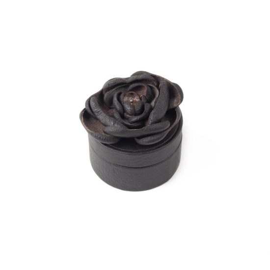 Leather Box with Flower, Deep Brown, ⌀ 5 cm
