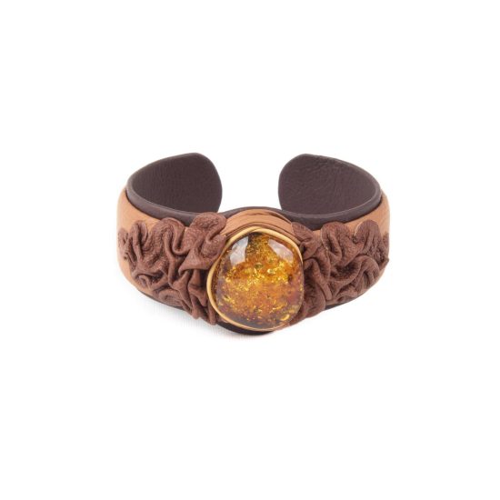 Leather Bracelet with Amber, Brown