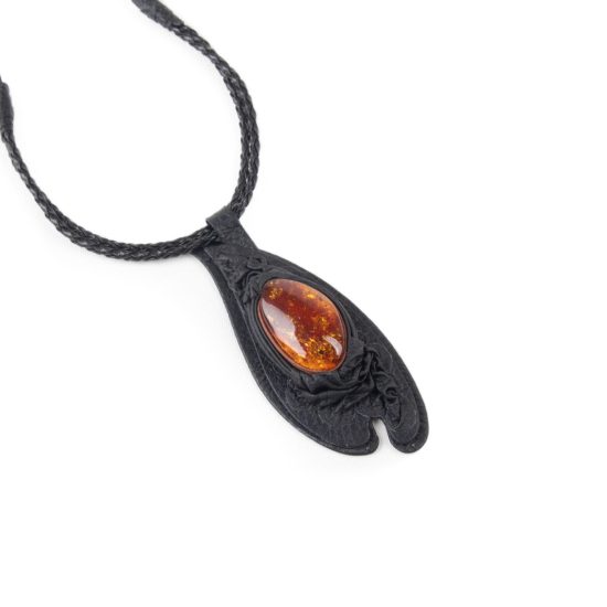 Leather Necklace with Amber, Black