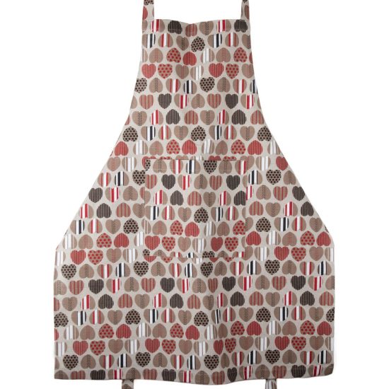 Linen Kitchen Apron with Colorful Hearts, 70x84 cm