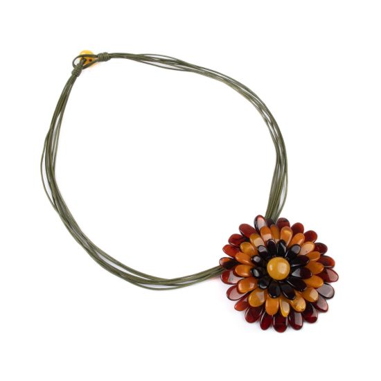 Amber Necklace - Brooch, Flower, ⌀ 6.5 cm