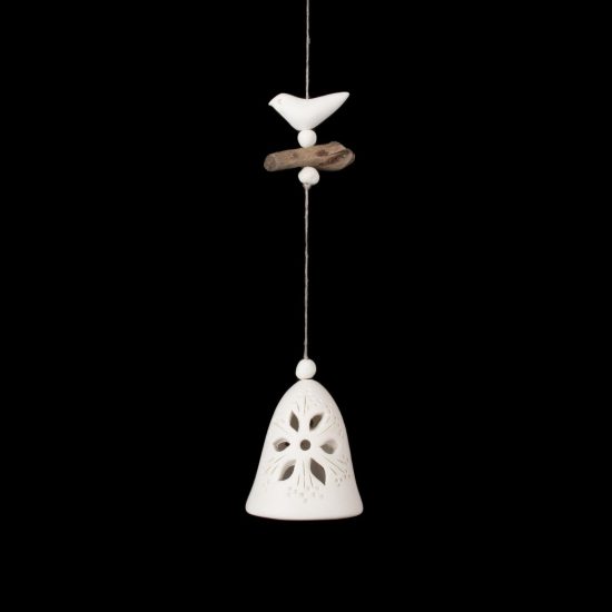 Ceramic Bell, Floral Motif, White