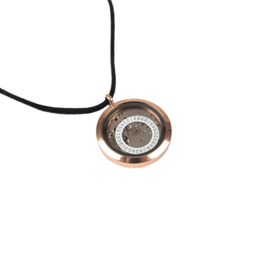 Pendant with Watch Mechanism, Copper Color Frame, Ø 3 cm
