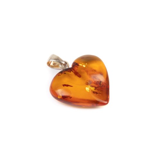 Heart-shaped Amber Pendant, 2x2 cm