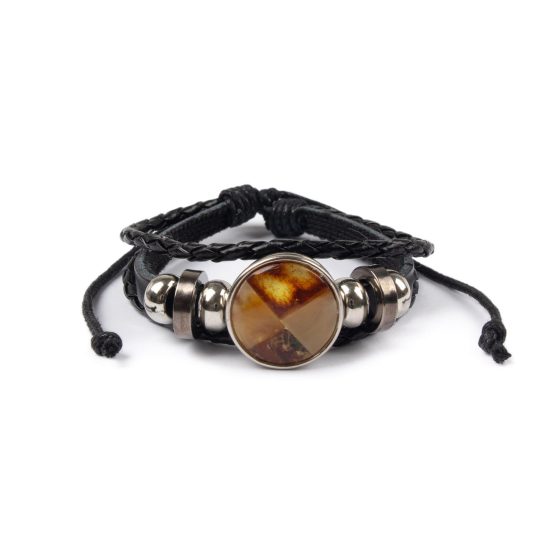 Leather Bracelet with Removable Amber, Black