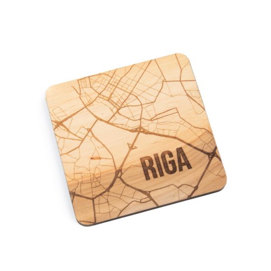 Wooden Coaster - Riga Map, 9x9 cm