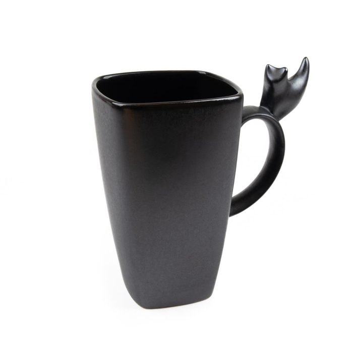 Ceramic mug with cat, black, 600 ml