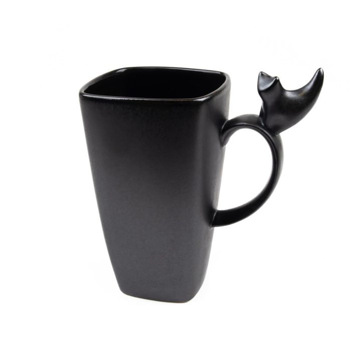 Ceramic mug with cat, black, 600 ml