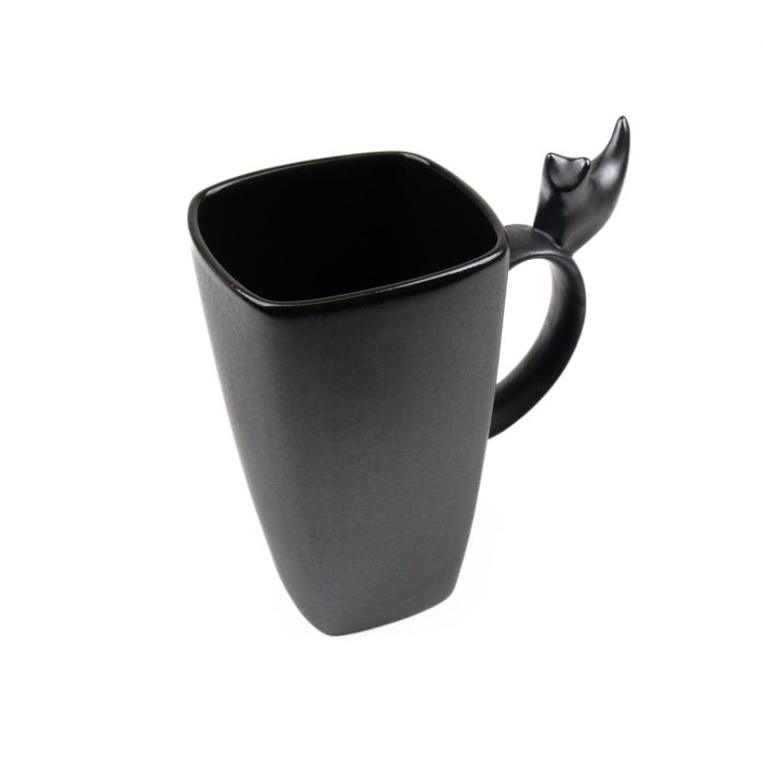 Ceramic mug with cat, black, 600 ml