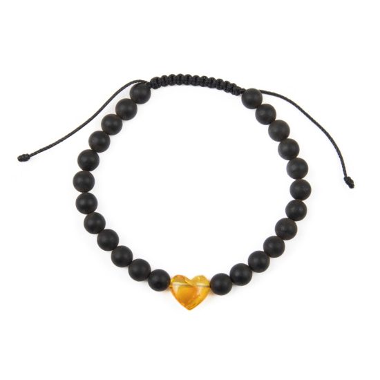 Amber Bracelet with Heart, Adjustable Size