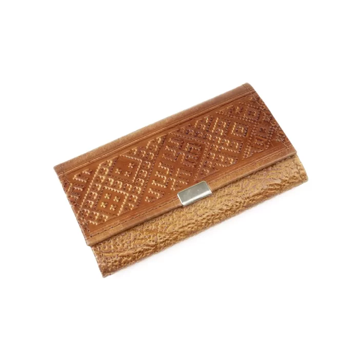 Women’s wallet from genuine leather with pattern, 8.5x14.5 cm