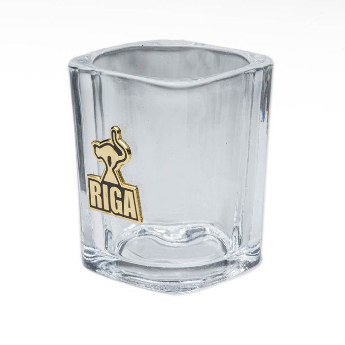 Souvenir glass with metal emblem, black cat, riga, 60 ml