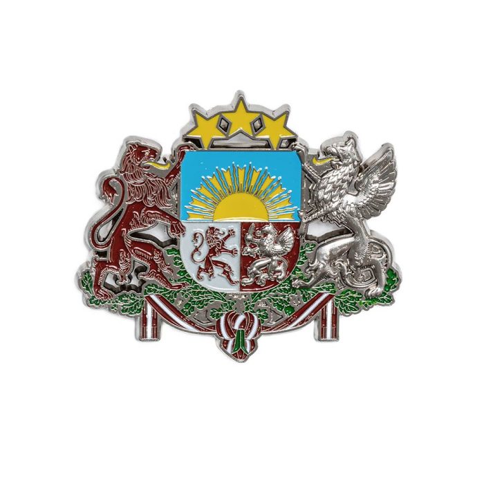Souvenir magnet 3d with latvian coat of arms, metallic