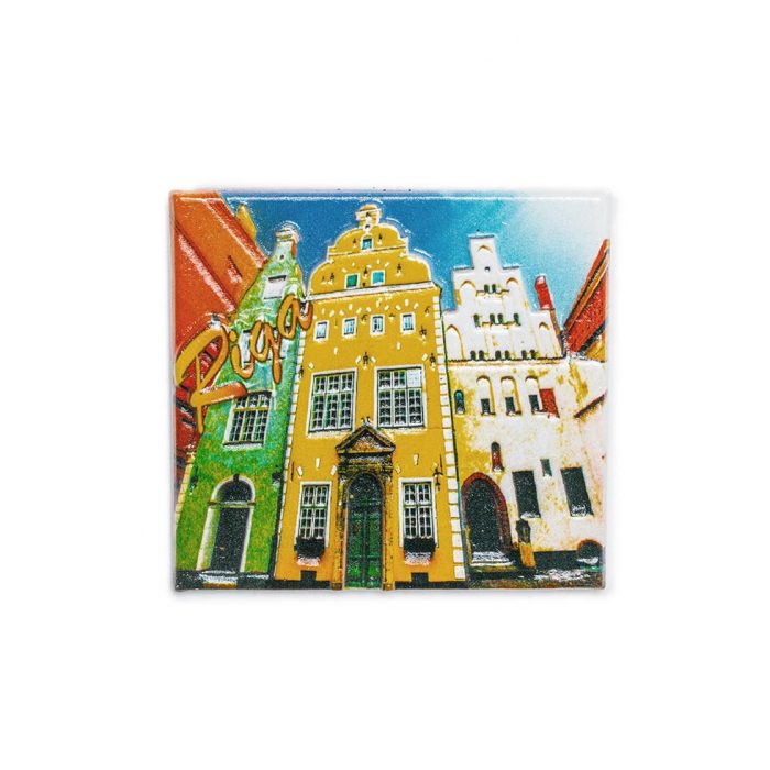 Souvenir magnet - painting three brothers, city theme, riga